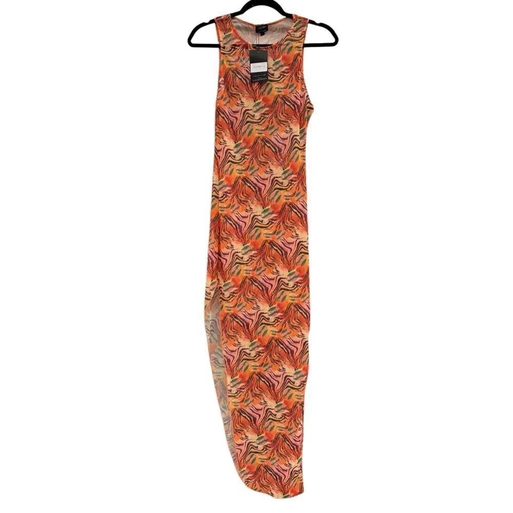 NWT Icon Swim x City Girls Women's Mesh Orange Zebra Midi Cover Up Size Large